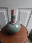 Roseville Pottery Futura Bottle Ball Vase, Shape 384-8, Teal/ Pink 8 Inch — photo 2