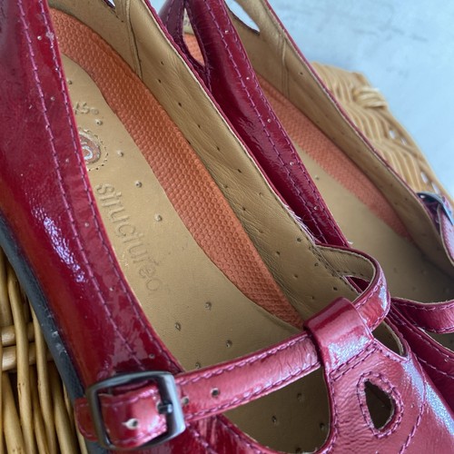 CLARKS metallic Cherry Red Mary Jane Patent Leather Flat buckle shoes UK 5 EU 38 - Picture 18 of 19