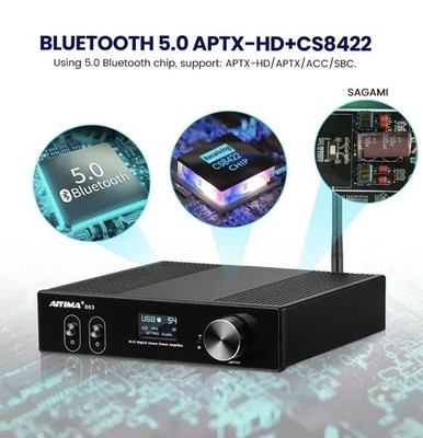 Aiyima D03 Bluetooth 150Wx2 TAS5548 TAS5624 DAC 300W Amplifier PC USB Coax Opt.