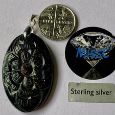 Bloodstone Moghul Carved Pendant 35x22mm and 925 Sterling Silver Bail,