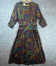 Vintage Nina Piccalino Dress Women 10 80s Statement Secretary Art Deco Eclectic