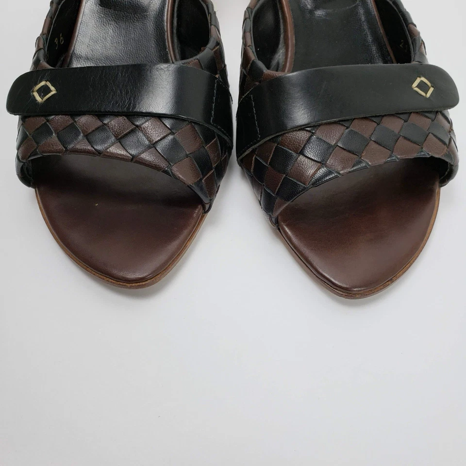Bottega Veneta Sandals Intrecciato Damier Leather Woven Black Brown Check Sz 36 - Image 3 of 4