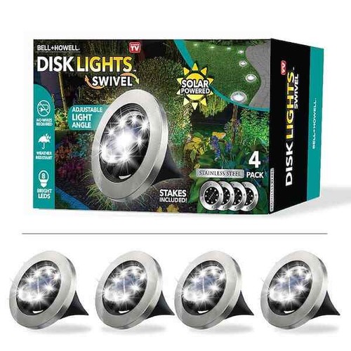 Solar Powered Outdoor 8 Integrated LED In-Ground Swivel Disk Path Lights 4-Pack - 第 1/11 張圖片