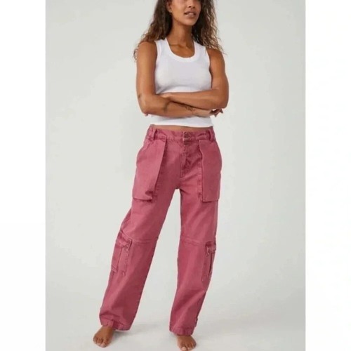 New Free People Marx Slouchy Cargo Jeans Pants Wide Leg Slouchy Raspberry 24 - Picture 12 of 12