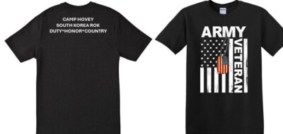 CAMP HOVEY* SOUTH KOREA ROK* TAG*2-SIDED SHIRT*VINYL*OFFICIALLY LICENSED