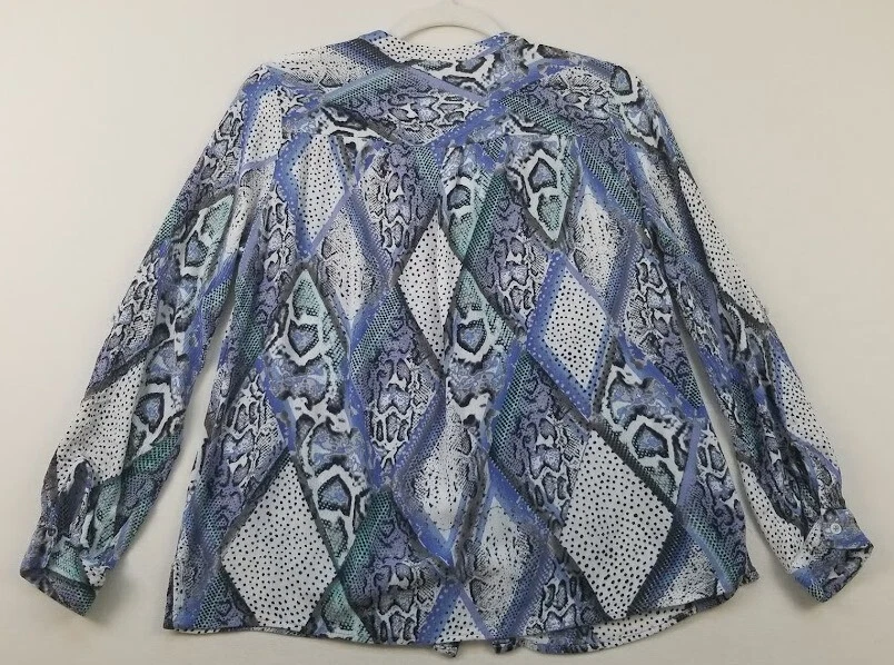 Camisa con botones Jaclyn Smith para mujer mediana a lunares estampado de piel de serpiente manga larga Foto 3 de 4