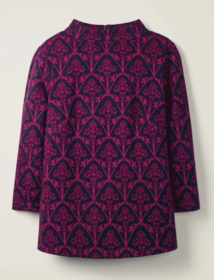 NWT Boden Womens Victoria Jacquard Top Shirt 8 In English Berry High Neck Zipper