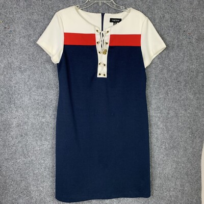 Chetta B Nautical Sailor Core Knit Shift Dress Boating Lace Up Bodice