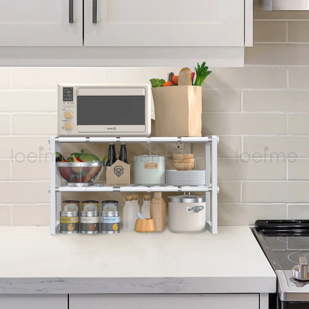 LEOFME Kitchen Microwave Oven Rack Holder Organiser Storage Shelf Stand 2 Tiers