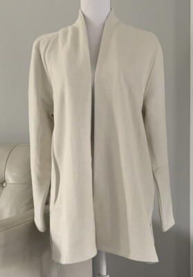 Eileen Fisher Organic Cotton Jacket With Side Slit S2THB-J5391M Soft White SzL 