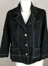 CHICO'S Women's Lightweight Jacket Sz 1 Black Button Front