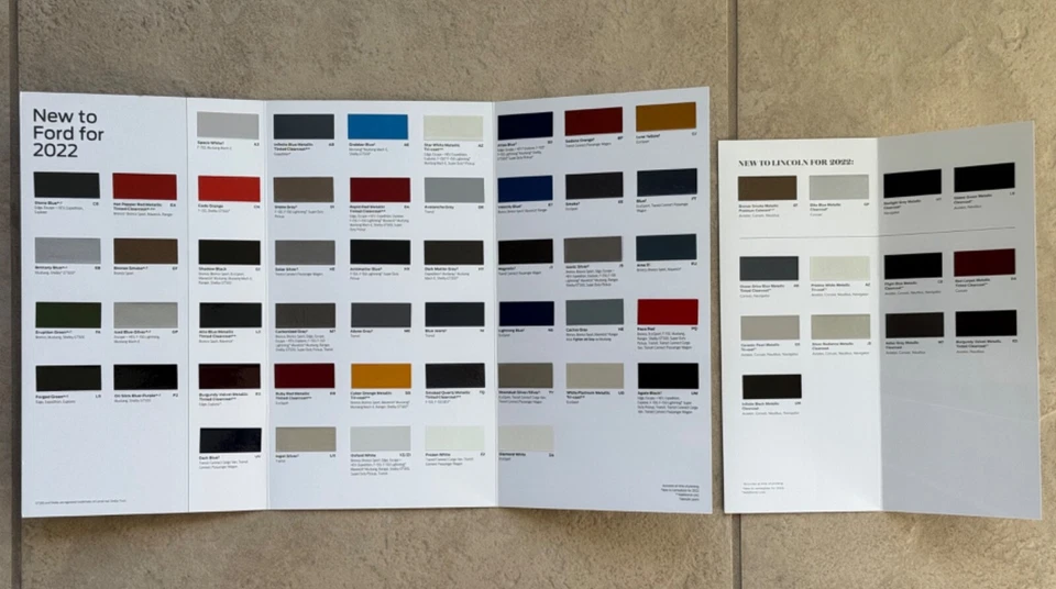 * NEW PAIR * 2022 Lincoln / 2022 FORD CAR / TRUCK PAINT COLOR CHIP BROCHURE - Image 2 of 2