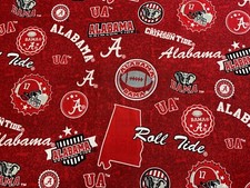 HALF A YARD - UNIVERSITY OF ALABAMA ROLL TIDE 44" W X 18" L COTTON FABRIC NEW