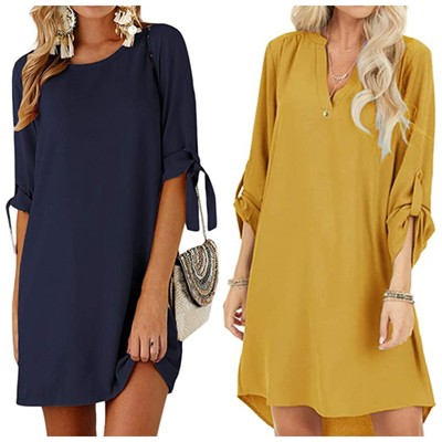 Women Summer Dresses Solid Mini Dress Chiffon