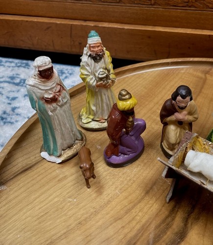 Vintage Shabby Chic Eclectic Nativity Set 11 Pieces Chalkware Plaster - Picture 4 of 12