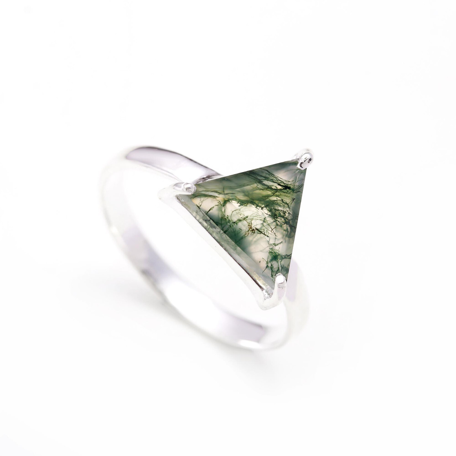 Natural Moss Agate Engagement Ring in 925 Sterling Silver - Custom Sizes