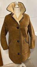 NERSEYS Ladies Sheepskin Coat Vintage Brown Suede Button up Jacket Medium
