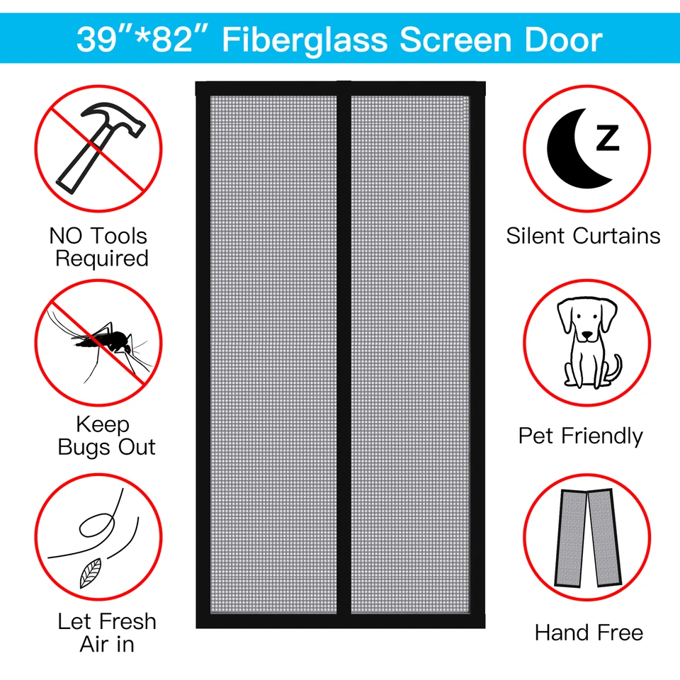 Magnetic Screen Door Hands Free Auto Mesh Curtain Anti-bug Fly Mosquito Bug Net - Image 3 of 4