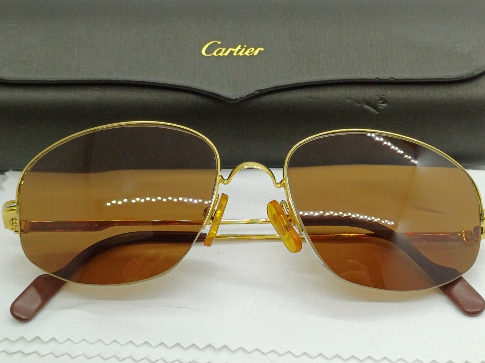 RARE VINTAGE CARTIER MONTAIGNE HALF FRAME GOLD BROWN LENSES FRANCE SUNGLASSES image 3
