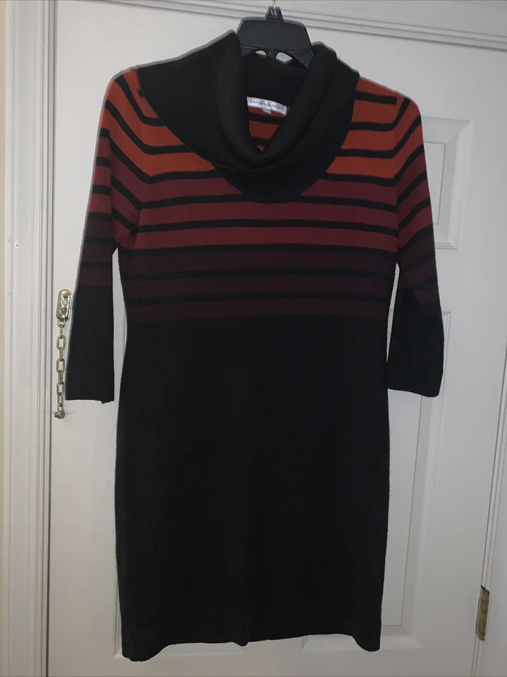 SANDRA DARREN Suéter Azul Marino Arco Iris Naranja Vestido a Rayas Capucha Cuello Talla L ❤️tb5m32 Foto 2 de 4