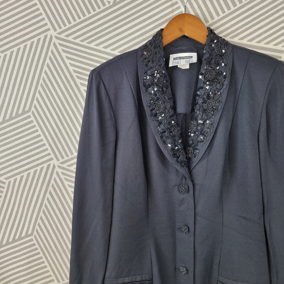 Vestido Traje Vintage Talla 8 Dark Academy Cuello Lentejuelas Alt Negro Evento Noche Foto 3 de 4