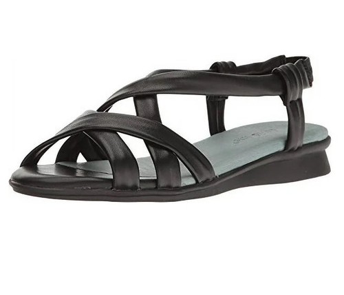 Women's David Tate Bay Strappy Sandal 10N Black Casual Flexible Lambskin Low