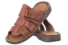 Mens Cognac Genuine Leather Handmade Sandals Mexican Original Slip On Slides