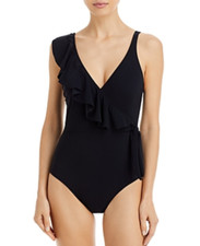 Profile by Gottex Ruffle Wrap Front One Piece Swimsuit Black Size 8