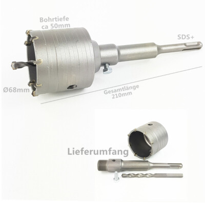 S&R Hohl-Bohrkrone Set 68mm mit SDS plus Adapter 110mm und