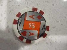 $5 Ace of Diamonds & Hearts Casino Chip Red & White + FREE Las Vegas Poker Chip