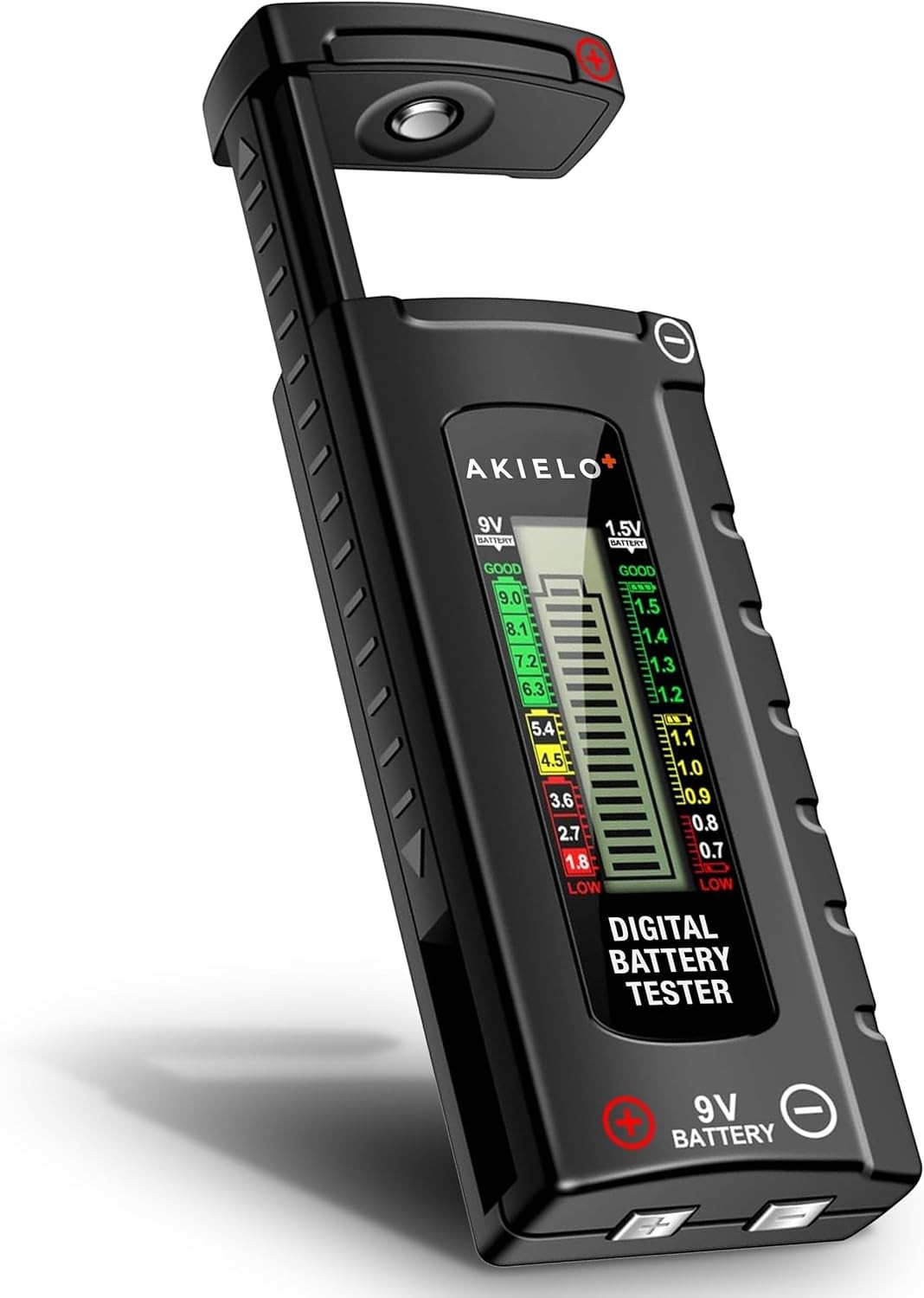AKIELO+ Digital Battery Tester with LCD Display for AA AAA C D 9V 1.5V Cells