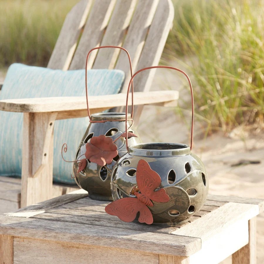 With Metal Leaf Accent Set Of 2