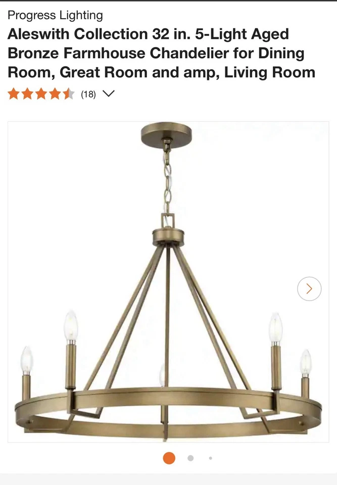 Ales de iluminación Progress con 32 pulgadas Lámpara de araña de bronce de 5 luces para granja Foto 2 de 4