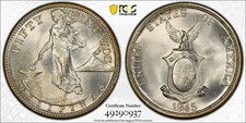 PCGS MS-64  1945-S U.S. Philippines Fifty Centavos  Purdy Purdy...