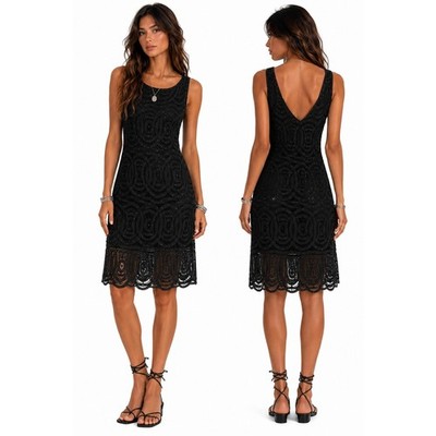 Cache Crochet Lace Beaded Dress Small Black Art Deco Whimisgoth Glam Cocktail