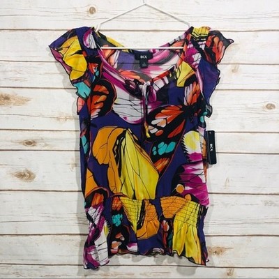 BCX floral tie front elastic bottom top size S