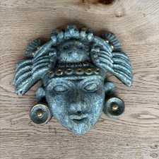 Wandmaske Azteken Maja México Stein Malachit Deko Vintage Krieger Maske