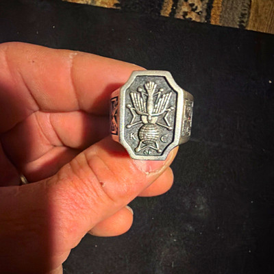 Men's 925 Sterling Silver Signet Ring Size 12 w/ Red Gemstone Accent