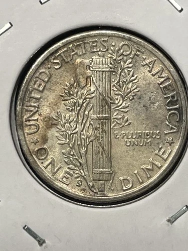 1942 S - Silver Winged (Mercury) Dime - uncirculated detail, corrosion