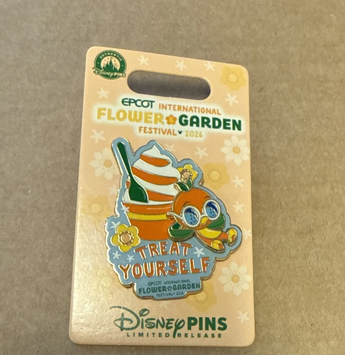 2026 Disney EPCOT Flower & Garden Festival Orange Bird Treat Yourself LR Pin NEW