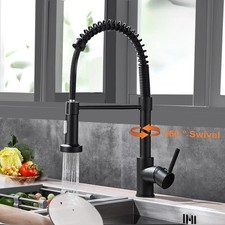 Single Handle Spring Kitchen Sink Faucet Pull Down Sprayer Matte Black