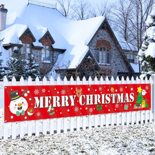 Large Merry Christmas Banner 120" X 20" Double Printed Xmas Decoration Snowman C