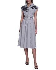 Halston Midi Stripped Shirt Dress Women's