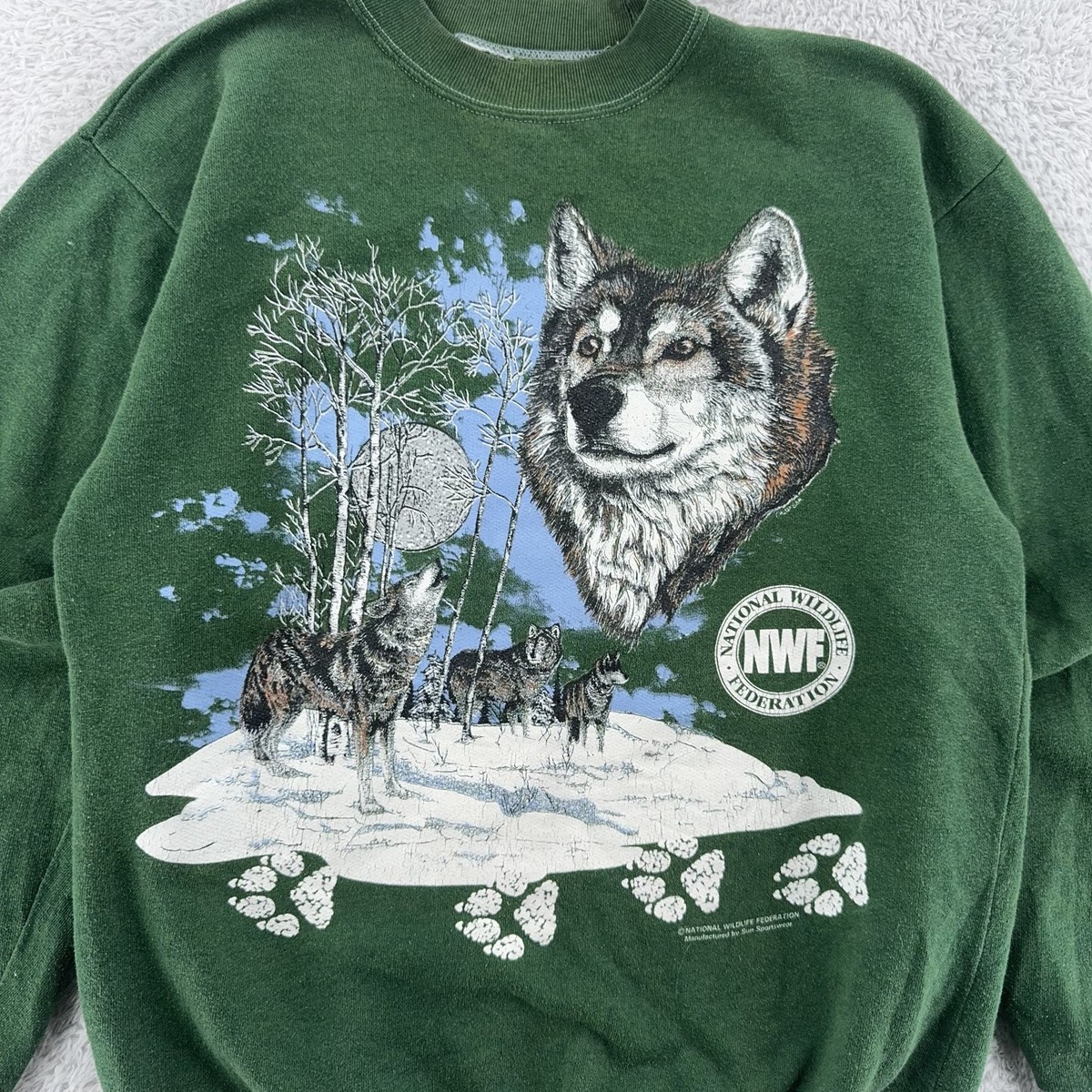 Vintage 90s National Wildlife Federation Wolf Sweatshirt Mens XS