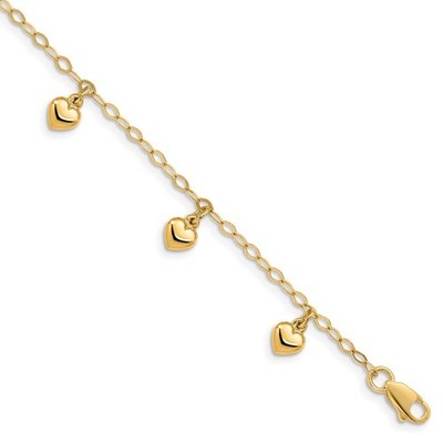 Echt 14K Gelbgold Kinder gepufftes Herz Bettelkette Armband; 6 Zoll