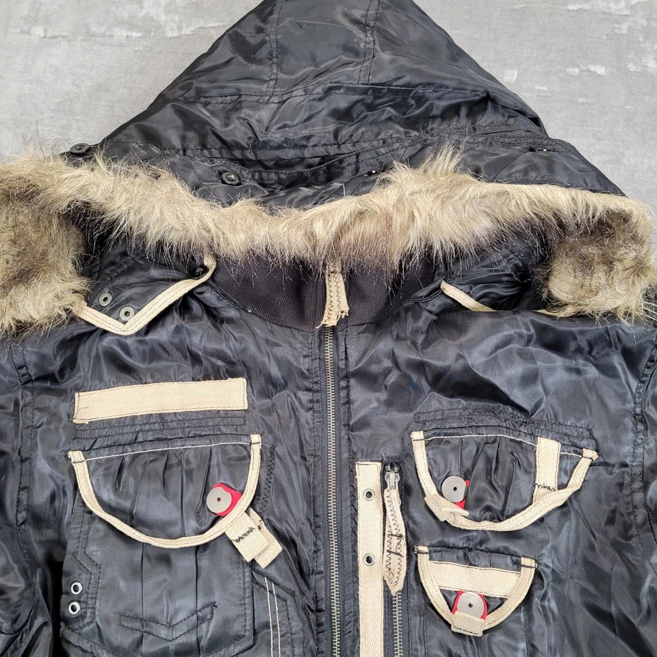 Chaqueta de bombardero RAW BLUE para hombre capucha de piel negra XL Premium Foto 2 de 4