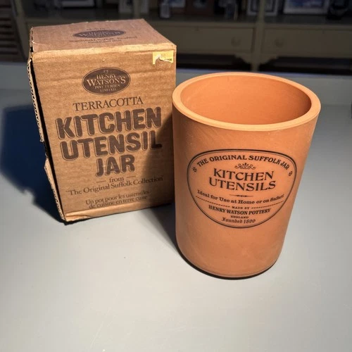 Henry Watson Pottery Suffolk Terracotta Kitchen Utensil Jar Made in England