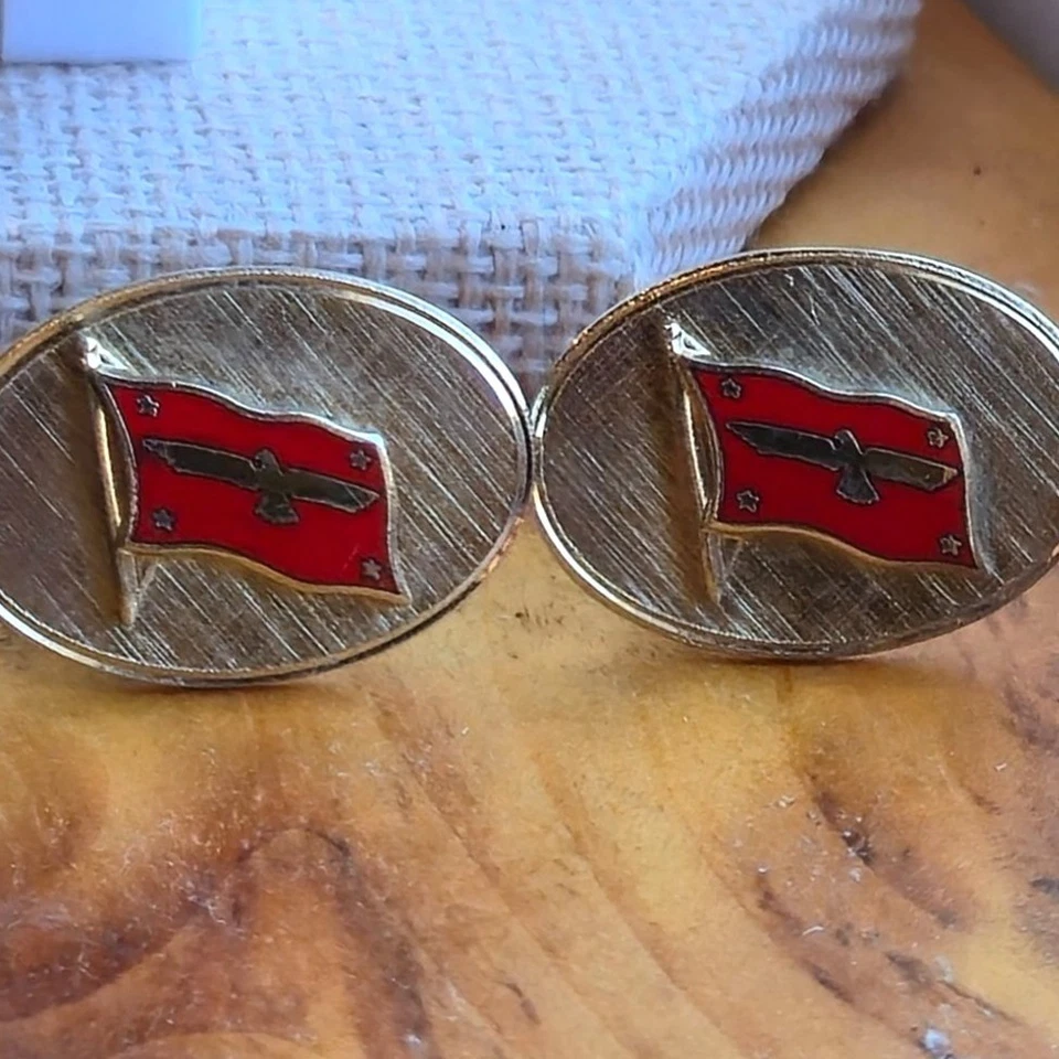 Vintage  Cufflinks American President Lines Logo Red Enamel Flag Bird Stars - Image 2 of 4