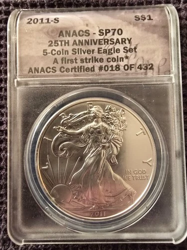 2011 Burnished Silver Eagle ANACS First Strike 25th Anniversary