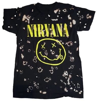 Nirvana Graphic T-Shirt Womens Small Black Acid Burned Short Sleeve Band Grunge